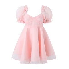 Candy Color Puff Sleeve Pettiskirt Sweet Girl Square Collar Princess Dress