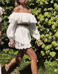 Organza-Jacquard, ultrakurzes, hohe Taille, lange Ärmel, kleines Set