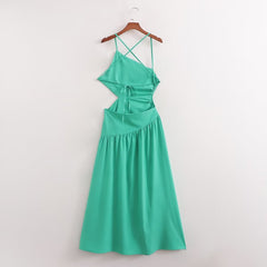 High Waist Cutout out Mid Length Strap Dress