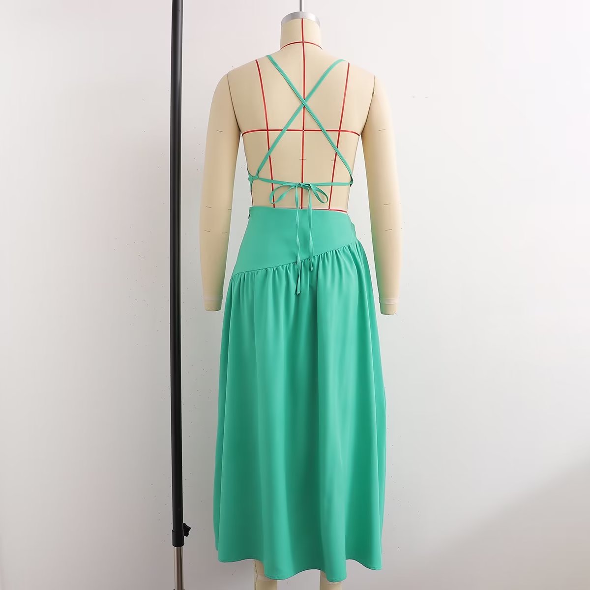 High Waist Cutout out Mid Length Strap Dress