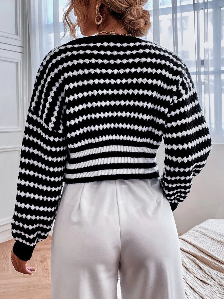Fall Long Sleeve Casual Stripe Short Cardigans