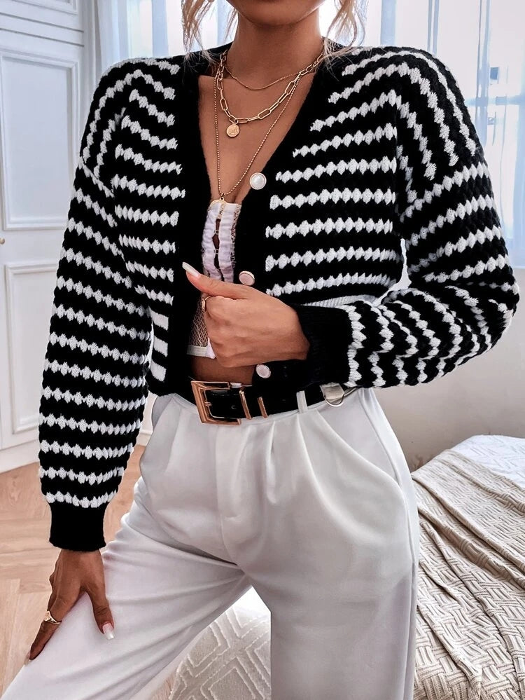 Fall Long Sleeve Casual Stripe Short Cardigans