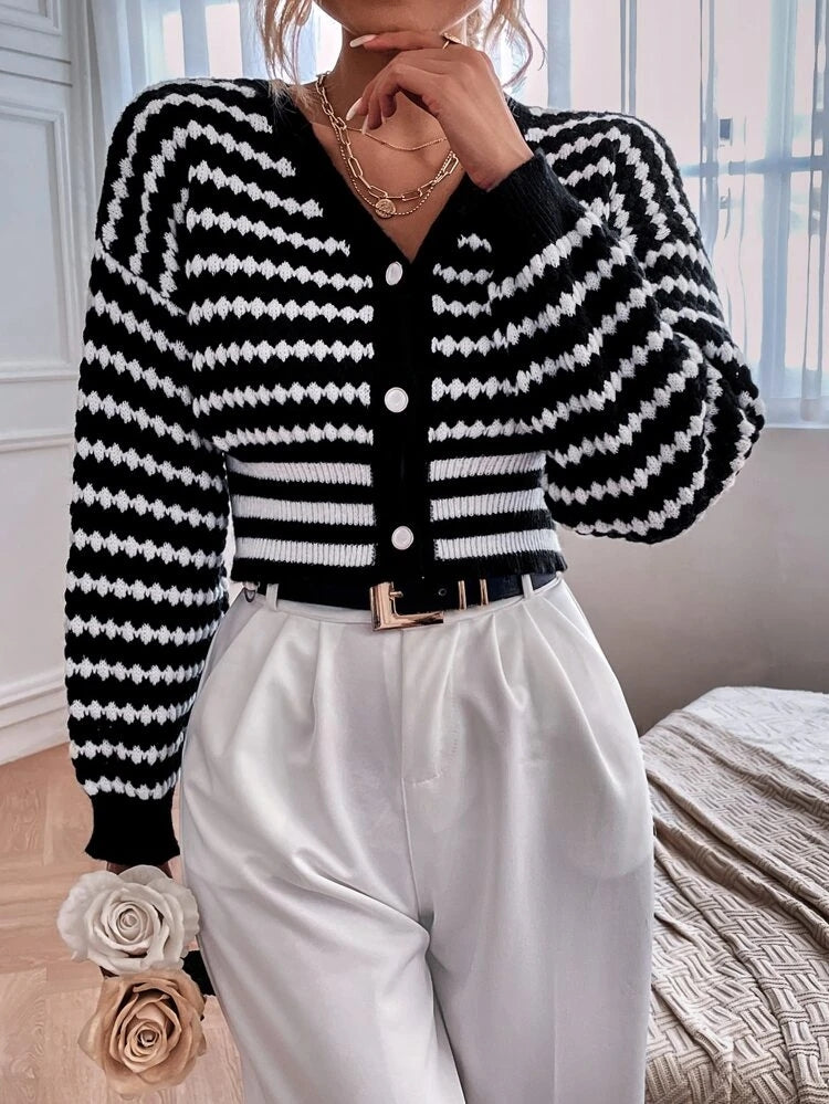 Fall Long Sleeve Casual Stripe Short Cardigans