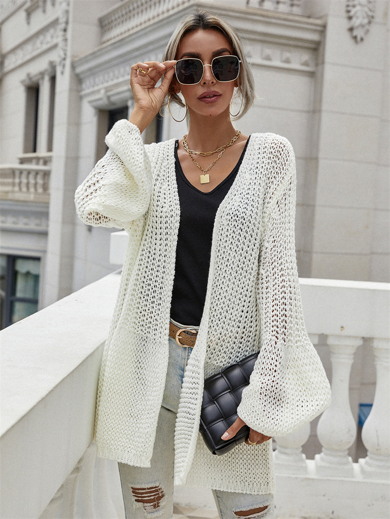 Office Solid Color Cardigan Bell Sleeve Knitted Sweater