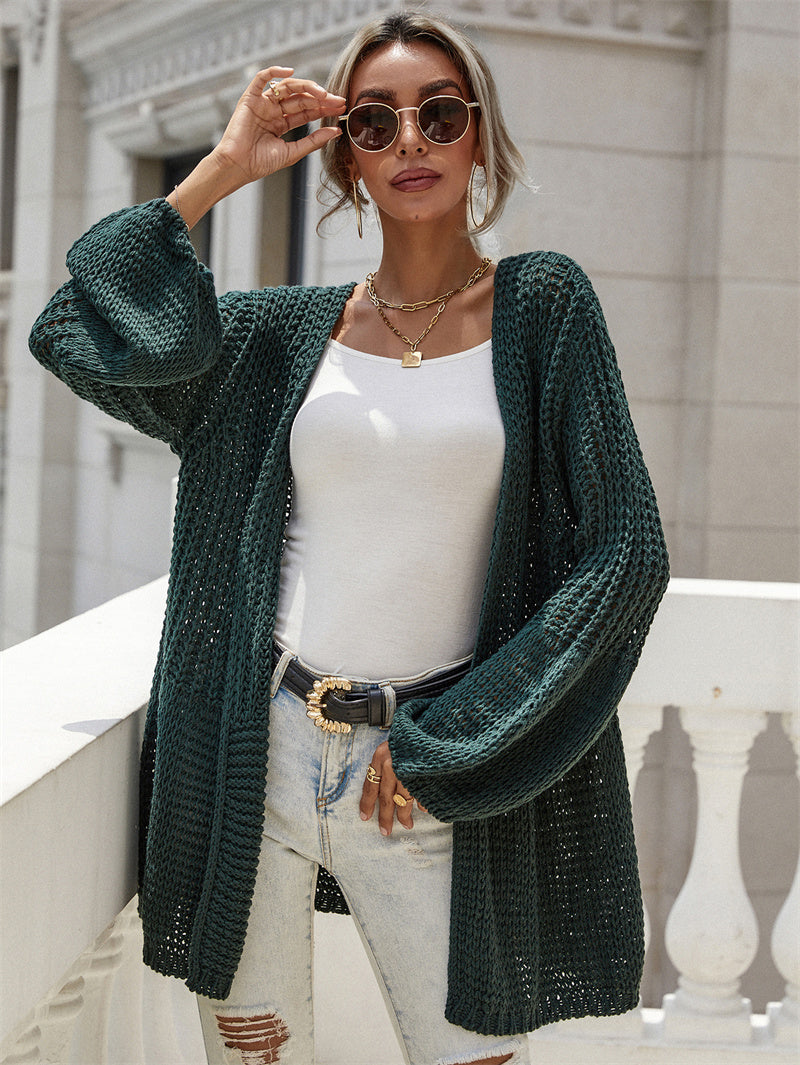 Office Solid Color Cardigan Bell Sleeve Knitted Sweater