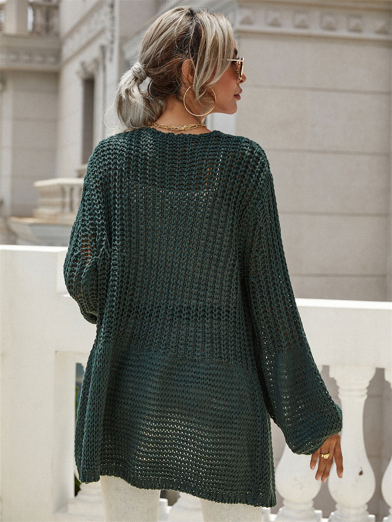 Office Solid Color Cardigan Bell Sleeve Knitted Sweater