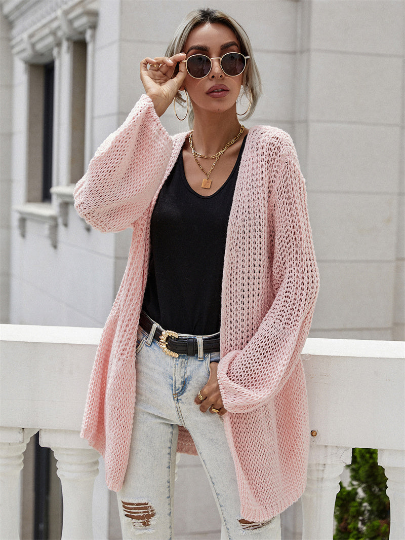 Office Solid Color Cardigan Bell Sleeve Knitted Sweater