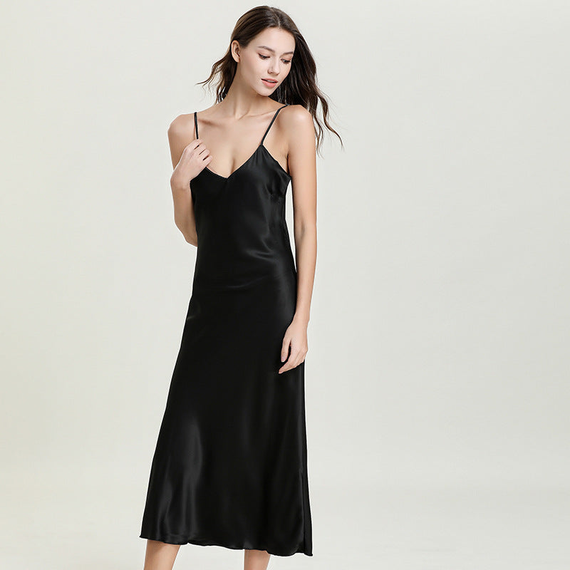 Artificial Silk Nightdress Cami Dress V-neck Long Pajamas Home satin pajamas satin sleepwear