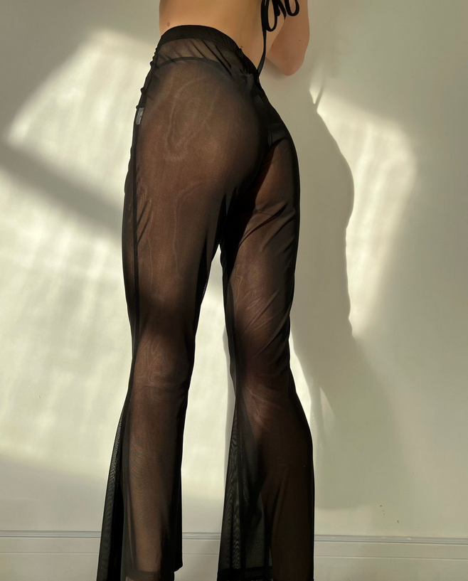 Casual Pants Sheer Mesh Slightly Flared Beach Trousers