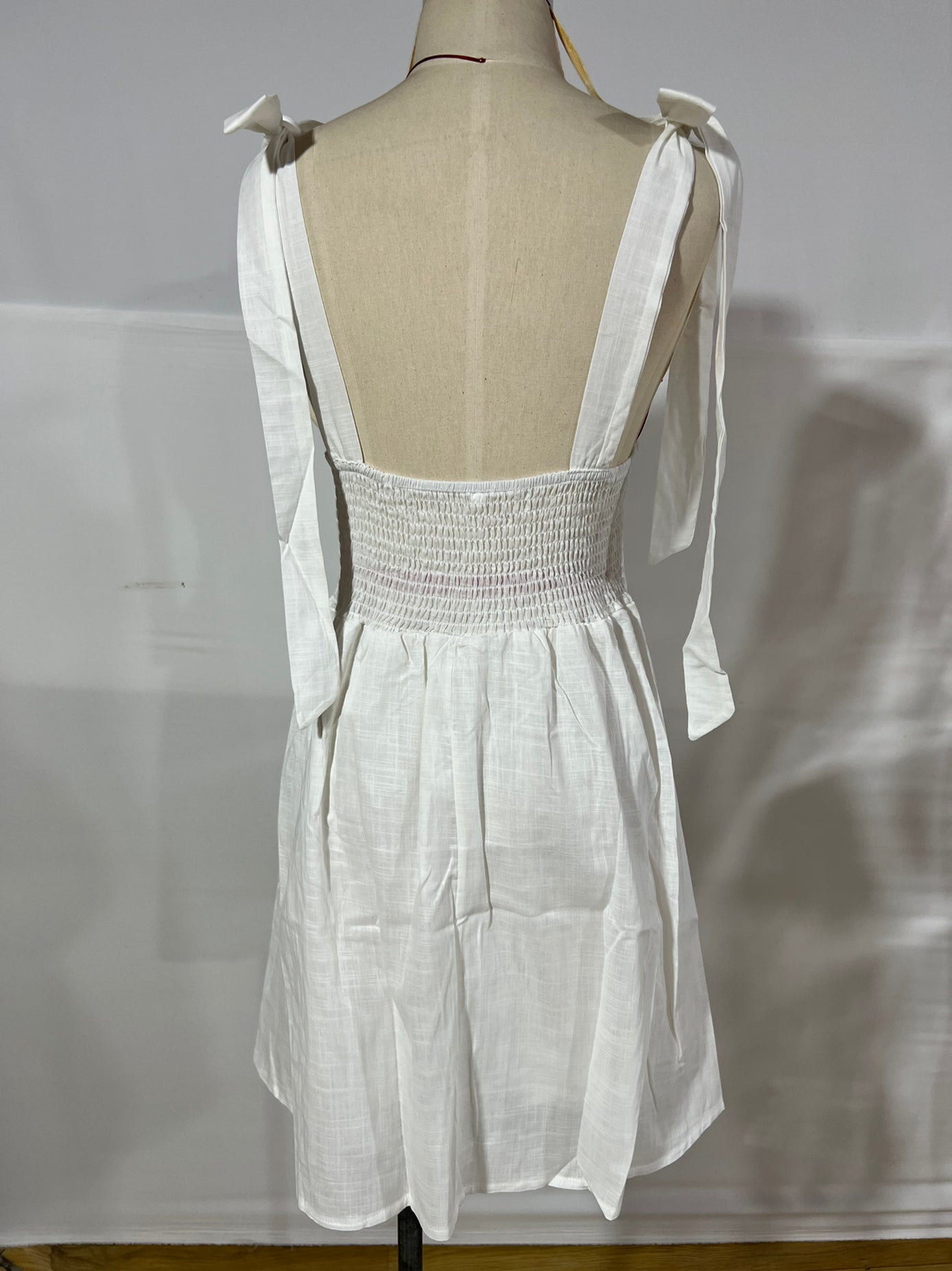 Sommerkleid Schulter Schnürung Abnehmen Einfarbig Kurzes Kleid Schulter Fliege Riemen
