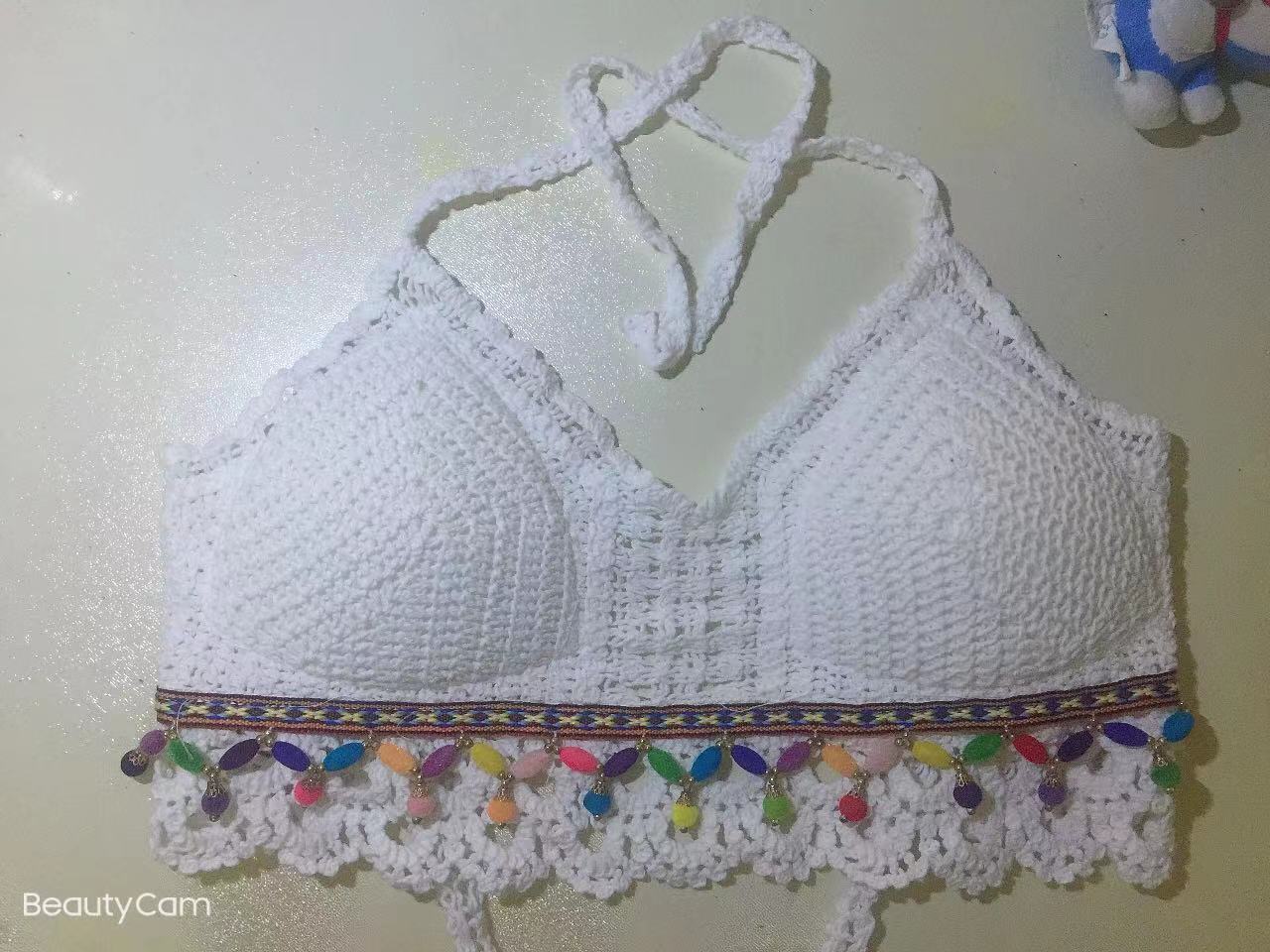 Vacation Sleeveless Solid Slim Tie Crochet Crop Top