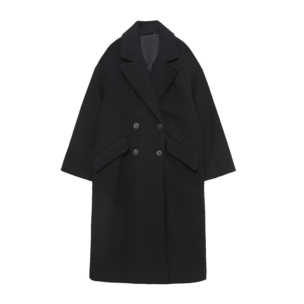 Double Breasted Loose Four Colors Woolen Coat Outerwear