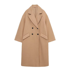 Double Breasted Loose Four Colors Woolen Coat Outerwear