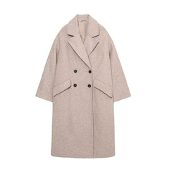 Double Breasted Loose Four Colors Woolen Coat Outerwear