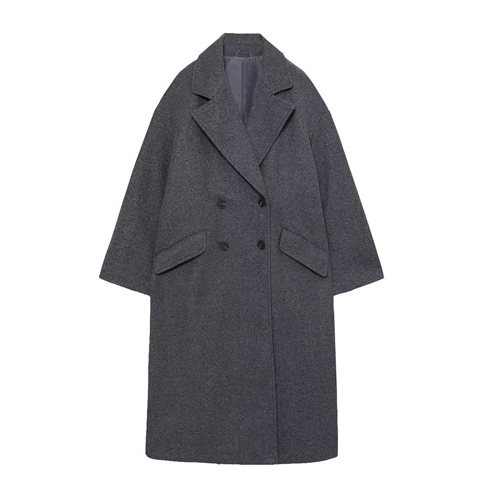 Double Breasted Loose Four Colors Woolen Coat Outerwear