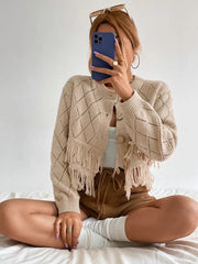 Herbst Langarm Fransen Elegante Kurze Strickjacken