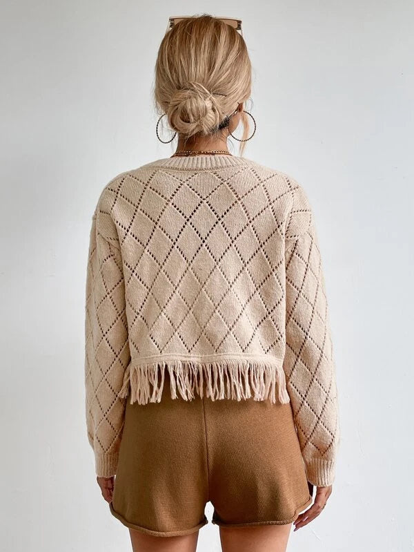 Herbst Langarm Fransen Elegante Kurze Strickjacken