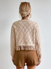 Herbst Langarm Fransen Elegante Kurze Strickjacken