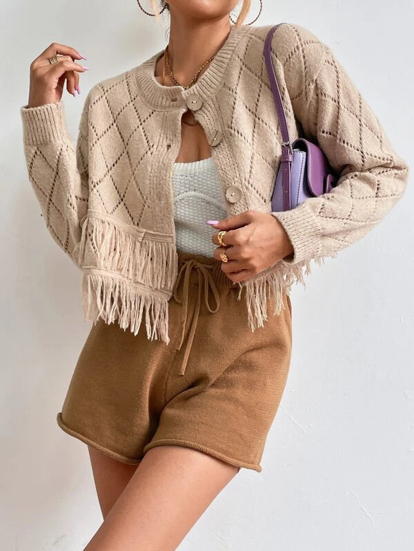 Herbst Langarm Fransen Elegante Kurze Strickjacken