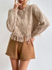 Herbst Langarm Fransen Elegante Kurze Strickjacken