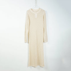 Knitting Midi Dress Solid Color Knitted Hollow Out Cutout Out Long Sleeve Slim Fit Dress