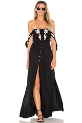 Bohemian Vacation Embroidered Dress Collar Shoulder Hanging Long Dress