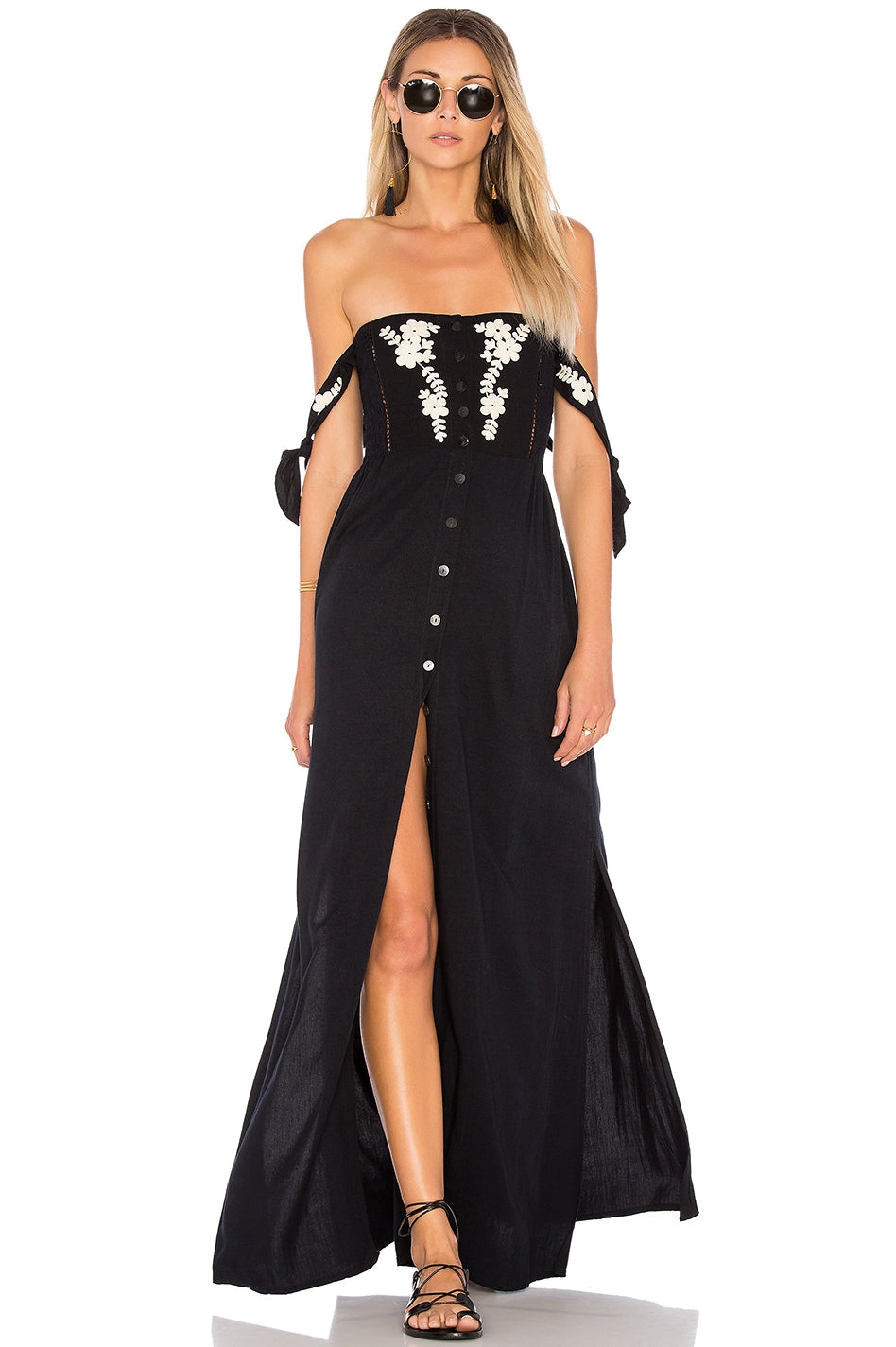Bohemian Vacation Embroidered Dress Collar Shoulder Hanging Long Dress