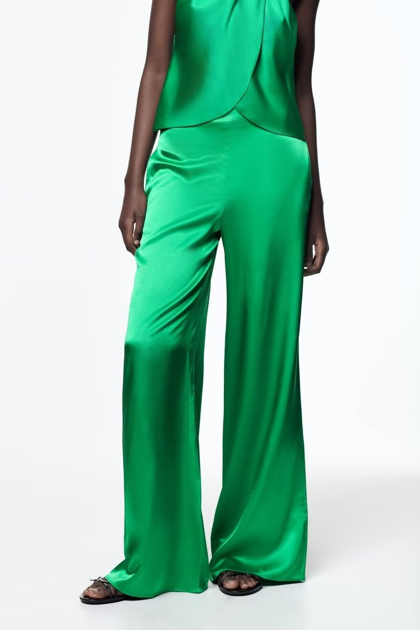 Early Silk Satin Texture Hanging Collar Short Top Straight Leg Trousers Suit