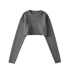 Pure College Lazy Cropped Outfit Sneaky Pullover round Neck Soft Glutinous Knitted Sweater Short Top