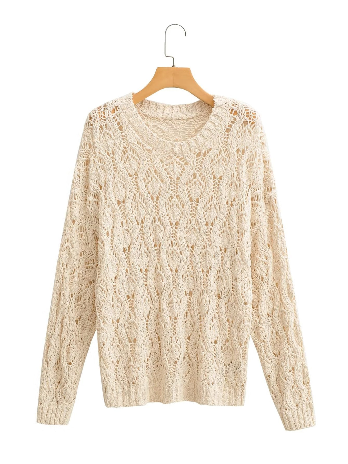 Gentle round Neck Long Sleeve Jacquard Mesh Loose Sweater