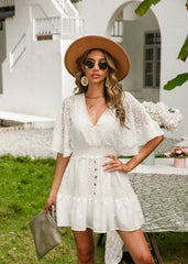 Bohemian Vacation Lace Mosaic Bat Sleeve Dress