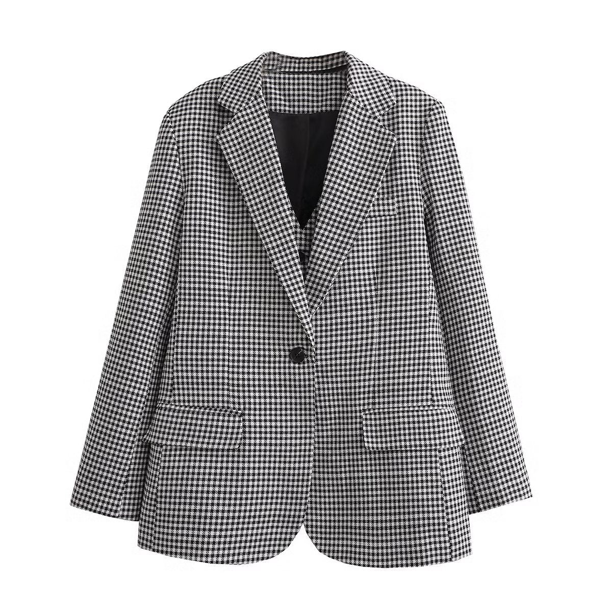 Niche Plaid Pattern Wide Double Breasted Blazer