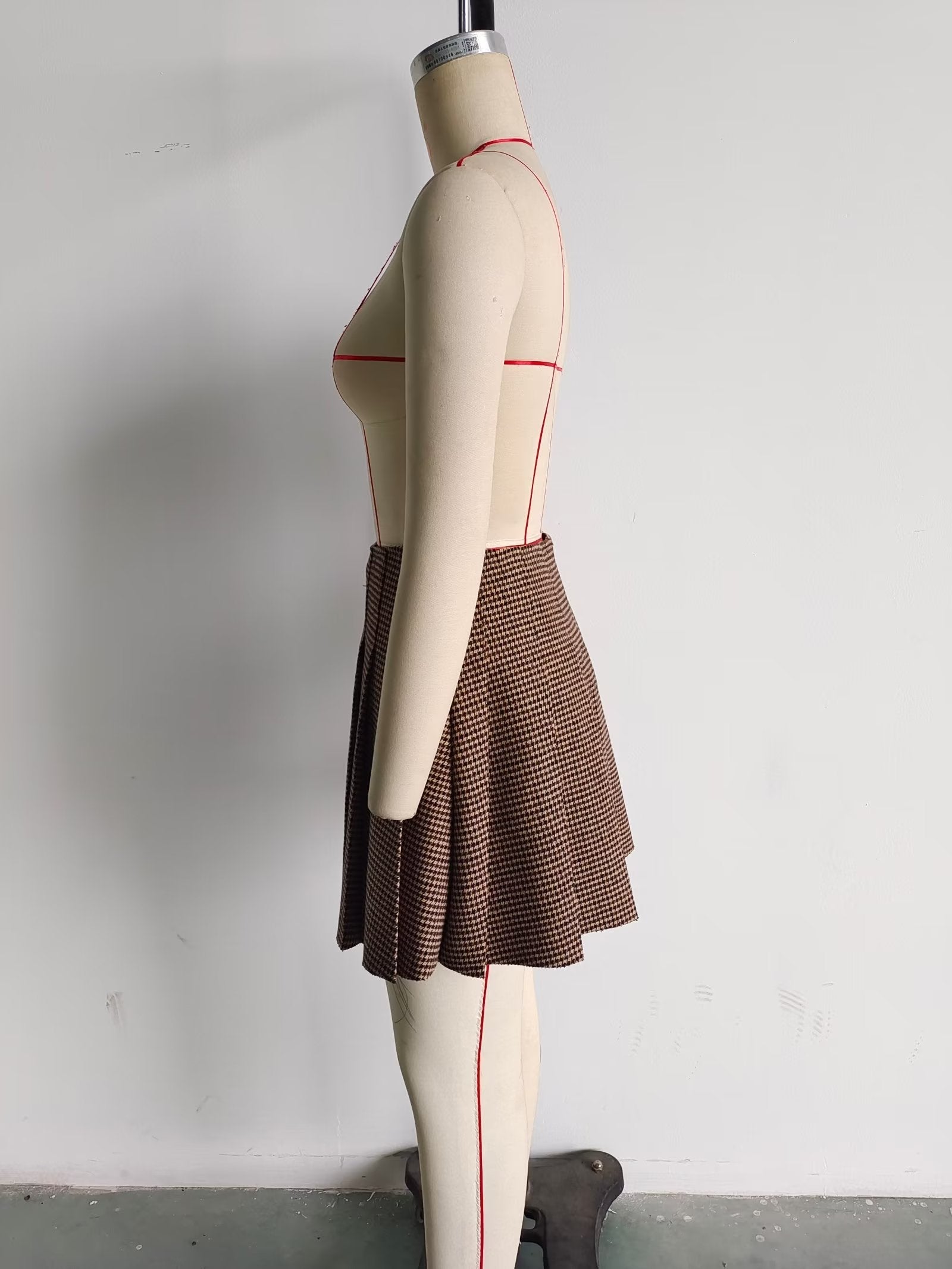 F00168830 Coffee Plaid Pleated Skirt Early Plaid Skirt