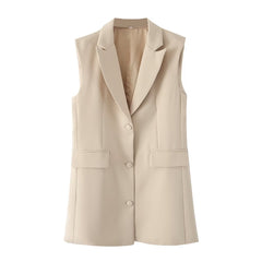 Beige Sleeveless Vest Baggy Coat High Grade Waistcoat Vest Waistcoat