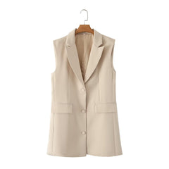 Beige Sleeveless Vest Baggy Coat High Grade Waistcoat Vest Waistcoat