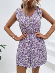 Ruffled Button V Neck Rompers