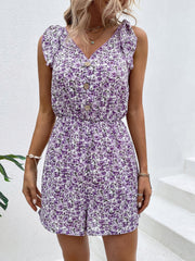 Ruffled Button V Neck Rompers