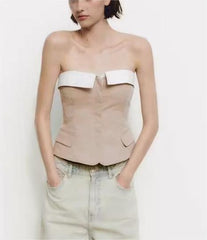 Single Breasted Slim Sleeveless Vest Slimming Top Elegant Intellectual Short Vest