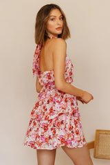 Vacation Floral Ruffled Tiered A Line Tie Backless Dress