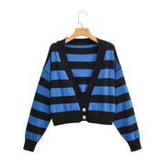 Personalized Striped Gradient Color Single Breasted Cardigan Top Loose Slimmingable All Match Sweater
