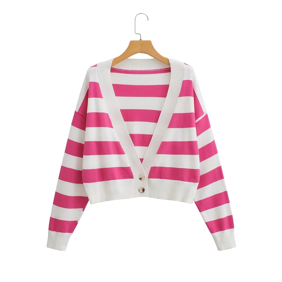 Personalized Striped Gradient Color Single Breasted Cardigan Top Loose Slimmingable All Match Sweater