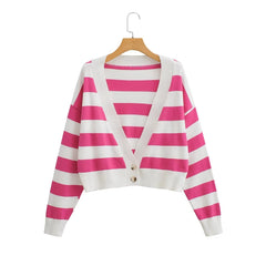 Personalized Striped Gradient Color Single Breasted Cardigan Top Loose Slimmingable All Match Sweater