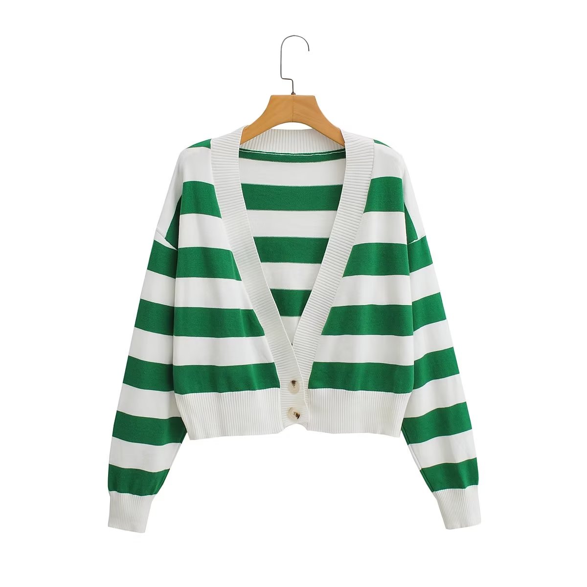 Personalized Striped Gradient Color Single Breasted Cardigan Top Loose Slimmingable All Match Sweater