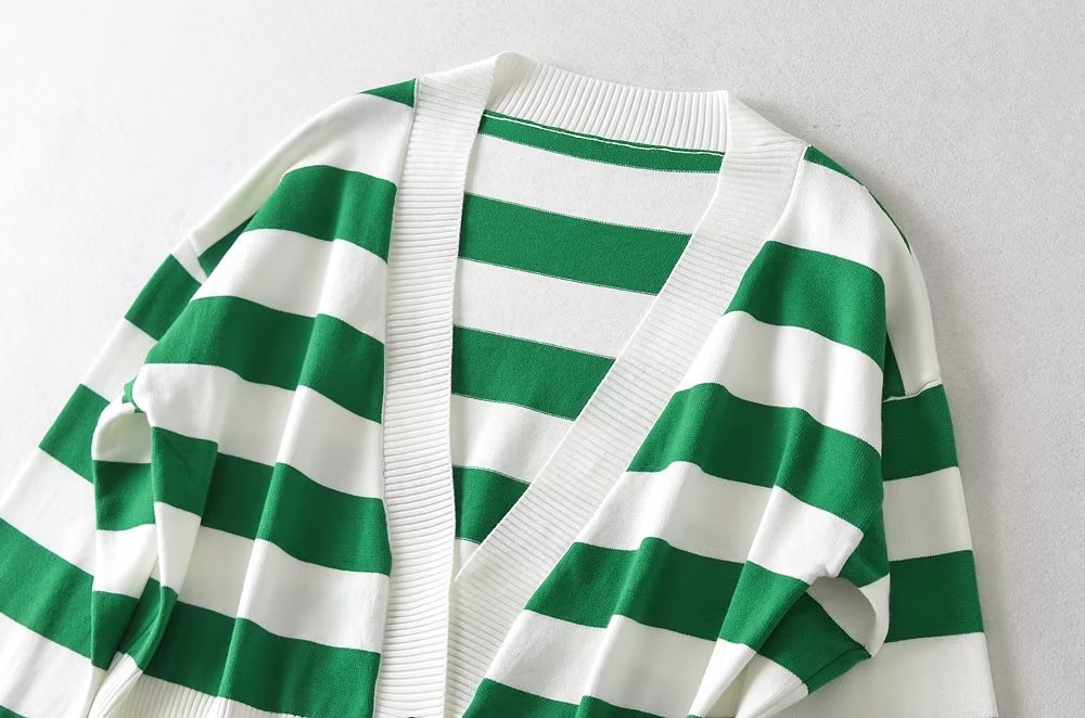 Personalized Striped Gradient Color Single Breasted Cardigan Top Loose Slimmingable All Match Sweater