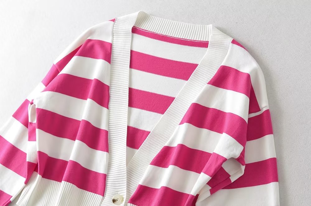Personalized Striped Gradient Color Single Breasted Cardigan Top Loose Slimmingable All Match Sweater