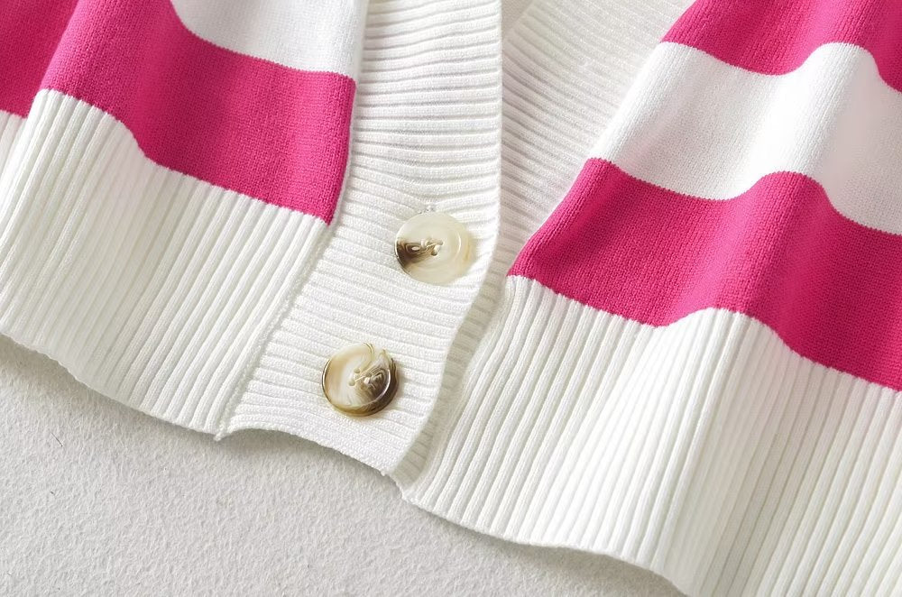 Personalized Striped Gradient Color Single Breasted Cardigan Top Loose Slimmingable All Match Sweater