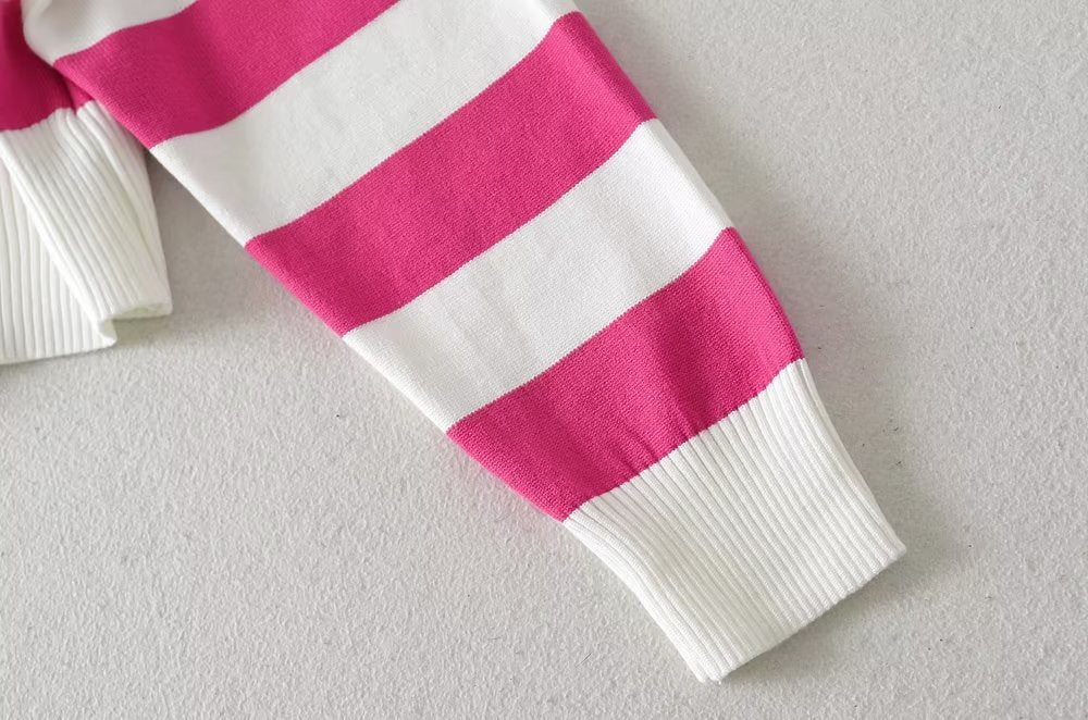 Personalized Striped Gradient Color Single Breasted Cardigan Top Loose Slimmingable All Match Sweater