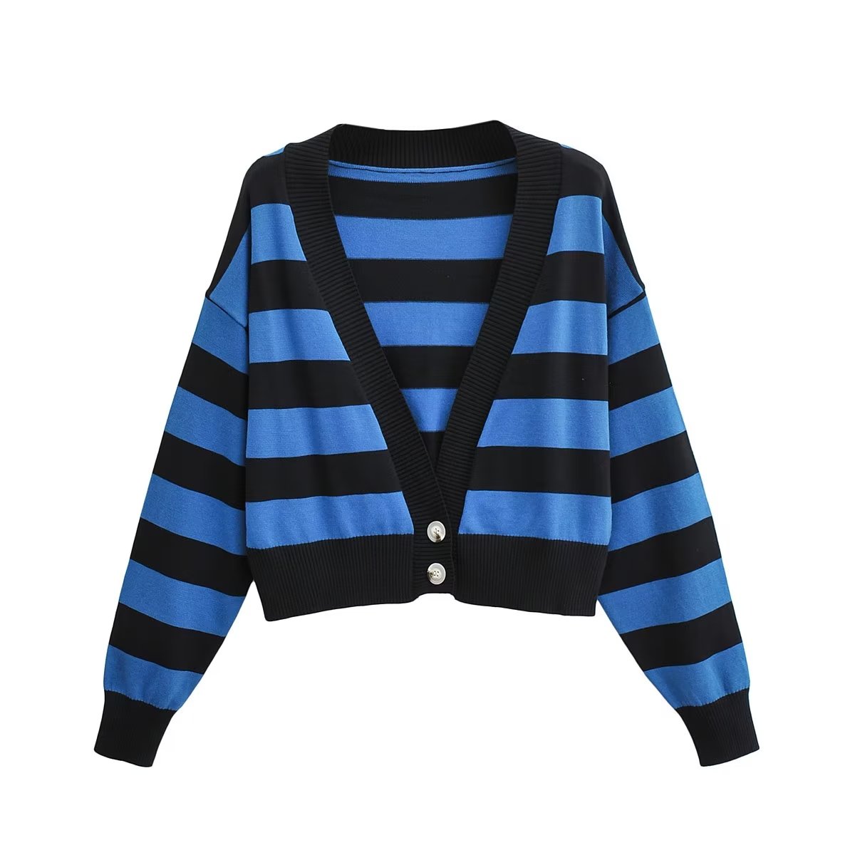 Personalized Striped Gradient Color Single Breasted Cardigan Top Loose Slimmingable All Match Sweater