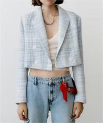 Casual Texture Double Breasted Short Blazer