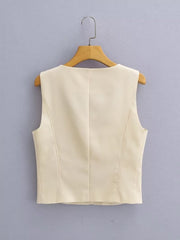 Early Square Collar Solid Color Single Breasted Sleeveless Waistcoat Vest